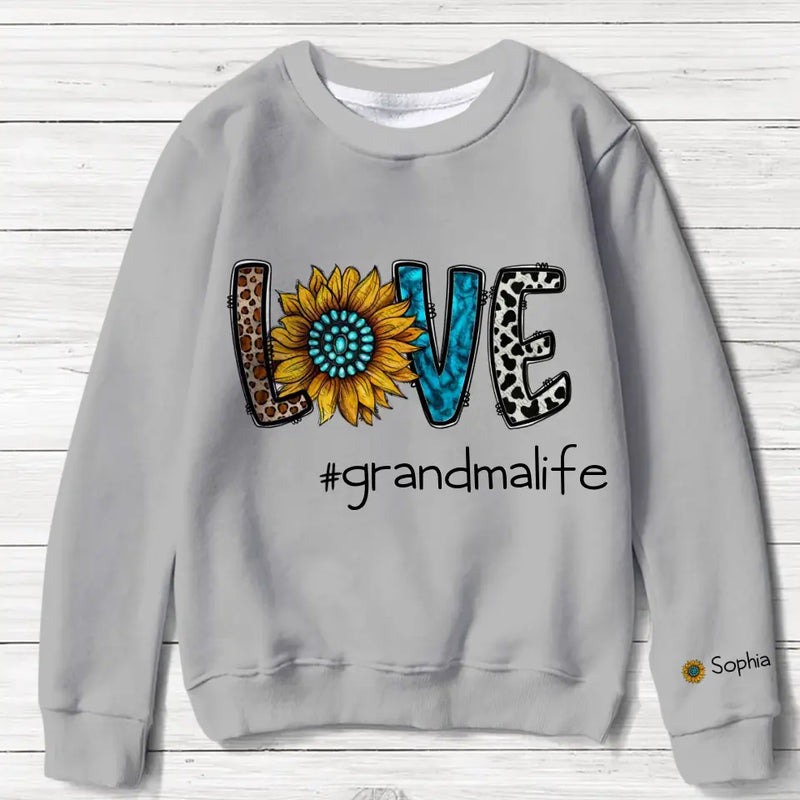 Personalized Love Grandma Life AOP Sweater - Up to 10 Names - Mother's Day Gift Idea for Mom/Grandma