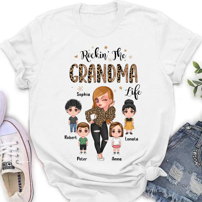 Custom Personalize Grandma Shirt/Hoodie - Upto 4 Kids - Gift Idea For Grandma/Mother's Day - Rockin' The Grandma Life