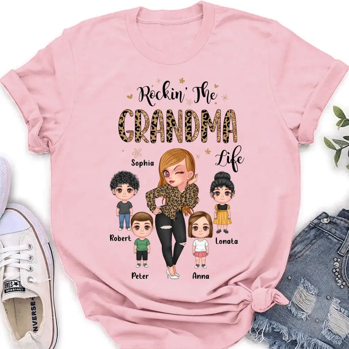 Custom Personalize Grandma Shirt/Hoodie - Upto 4 Kids - Gift Idea For Grandma/Mother's Day - Rockin' The Grandma Life