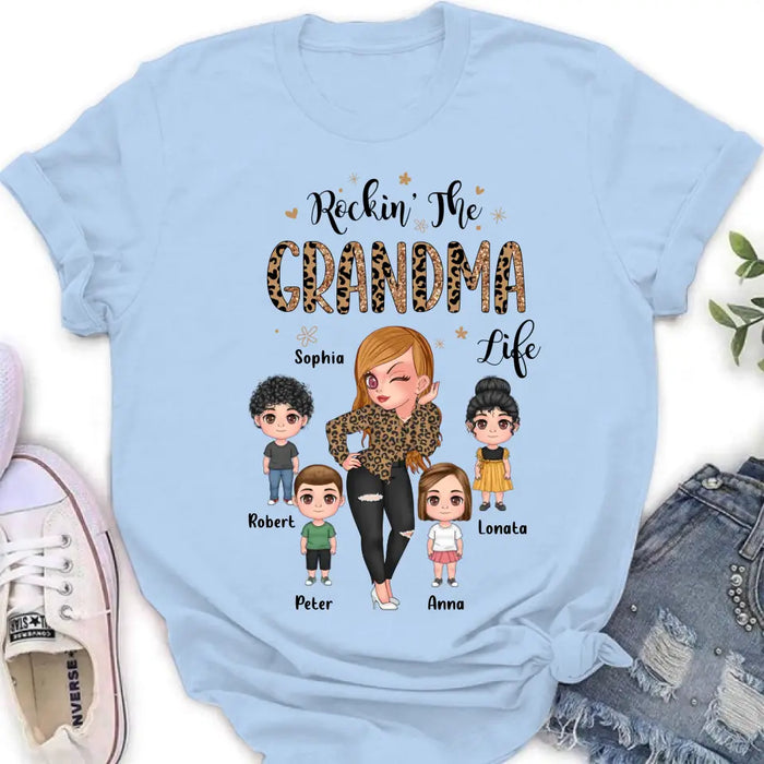 Custom Personalize Grandma Shirt/Hoodie - Upto 4 Kids - Gift Idea For Grandma/Mother's Day - Rockin' The Grandma Life