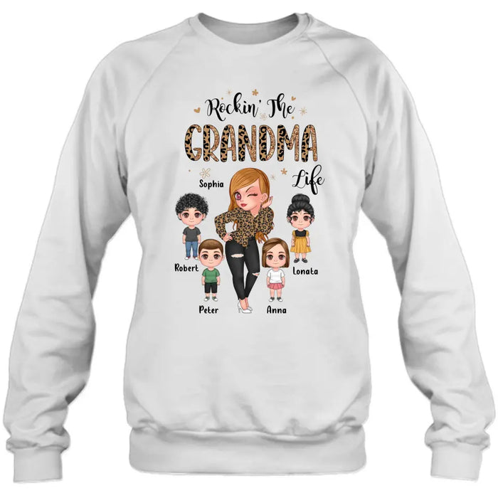 Custom Personalize Grandma Shirt/Hoodie - Upto 4 Kids - Gift Idea For Grandma/Mother's Day - Rockin' The Grandma Life