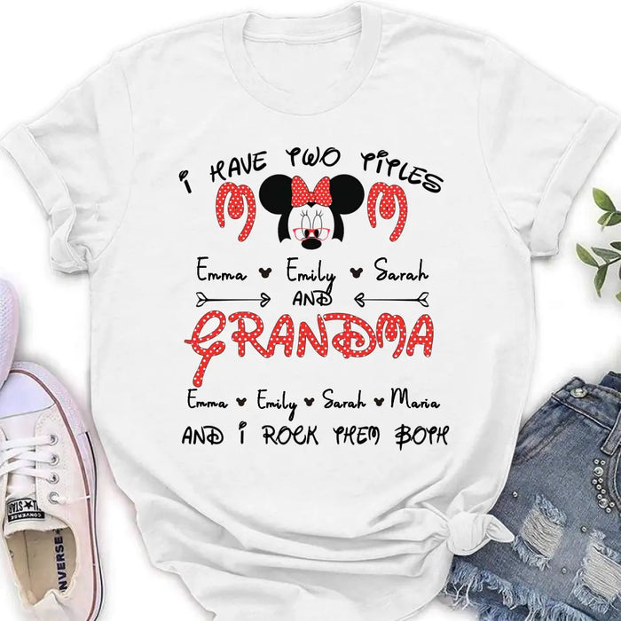 Personalized Grandma Shirt - Mother's Day Gift Idea for Mom/Grandma - Up to 5 Kids And 10 Grandkids - I Have Two Titles Mom And Grandma And I Rock Them Both