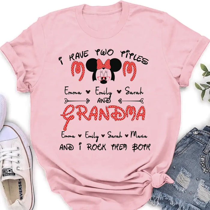 Personalized Grandma Shirt - Mother's Day Gift Idea for Mom/Grandma - Up to 5 Kids And 10 Grandkids - I Have Two Titles Mom And Grandma And I Rock Them Both