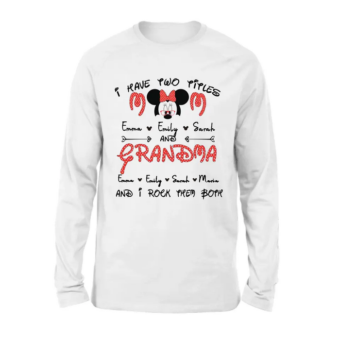 Personalized Grandma Shirt - Mother's Day Gift Idea for Mom/Grandma - Up to 5 Kids And 10 Grandkids - I Have Two Titles Mom And Grandma And I Rock Them Both