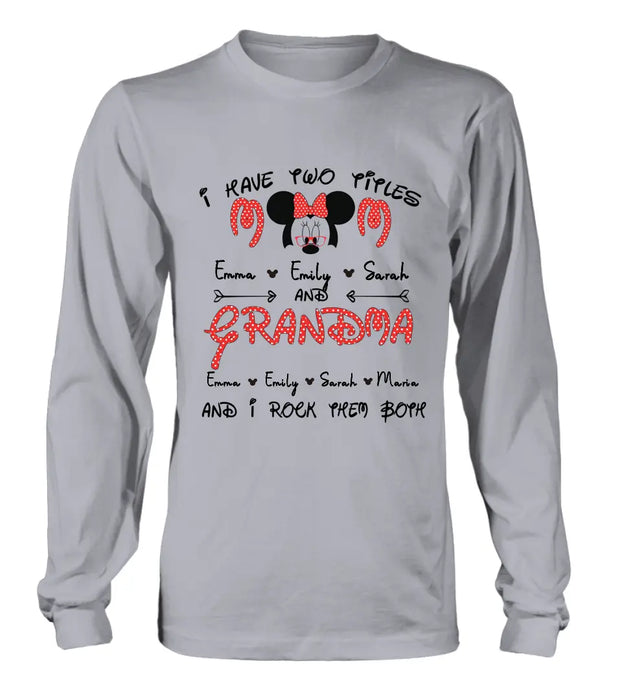 Personalized Grandma Shirt - Mother's Day Gift Idea for Mom/Grandma - Up to 5 Kids And 10 Grandkids - I Have Two Titles Mom And Grandma And I Rock Them Both