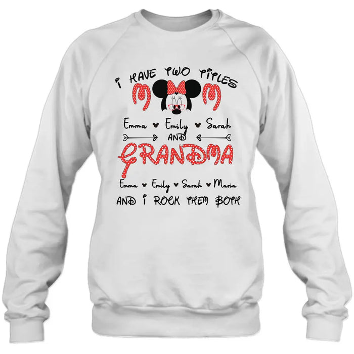 Personalized Grandma Shirt - Mother's Day Gift Idea for Mom/Grandma - Up to 5 Kids And 10 Grandkids - I Have Two Titles Mom And Grandma And I Rock Them Both