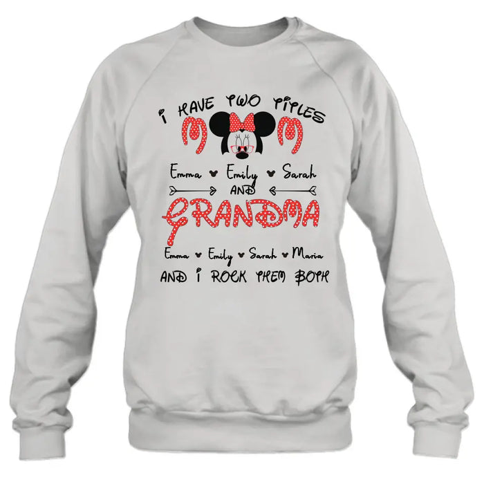 Personalized Grandma Shirt - Mother's Day Gift Idea for Mom/Grandma - Up to 5 Kids And 10 Grandkids - I Have Two Titles Mom And Grandma And I Rock Them Both