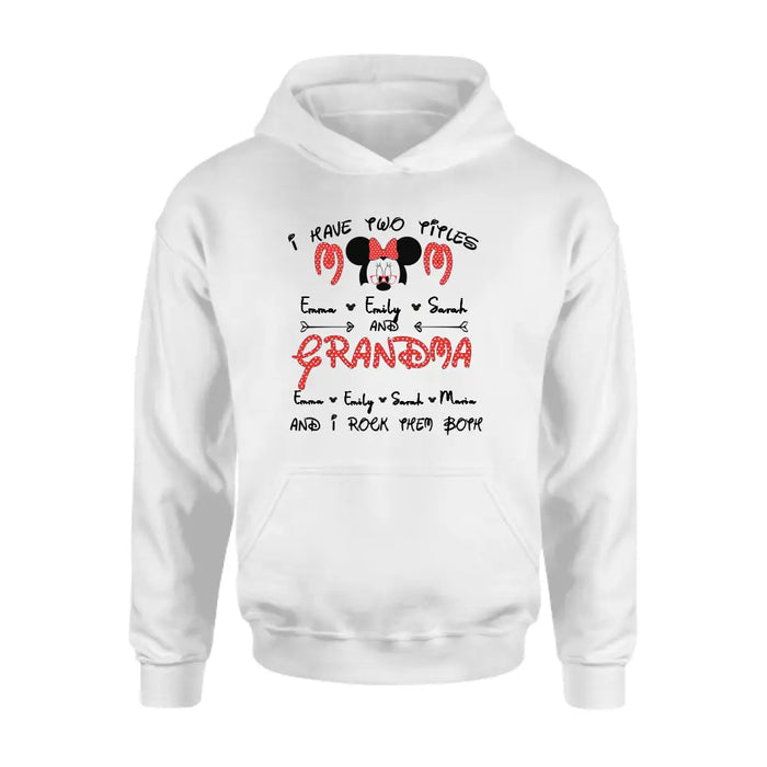 Personalized Grandma Shirt - Mother's Day Gift Idea for Mom/Grandma - Up to 5 Kids And 10 Grandkids - I Have Two Titles Mom And Grandma And I Rock Them Both