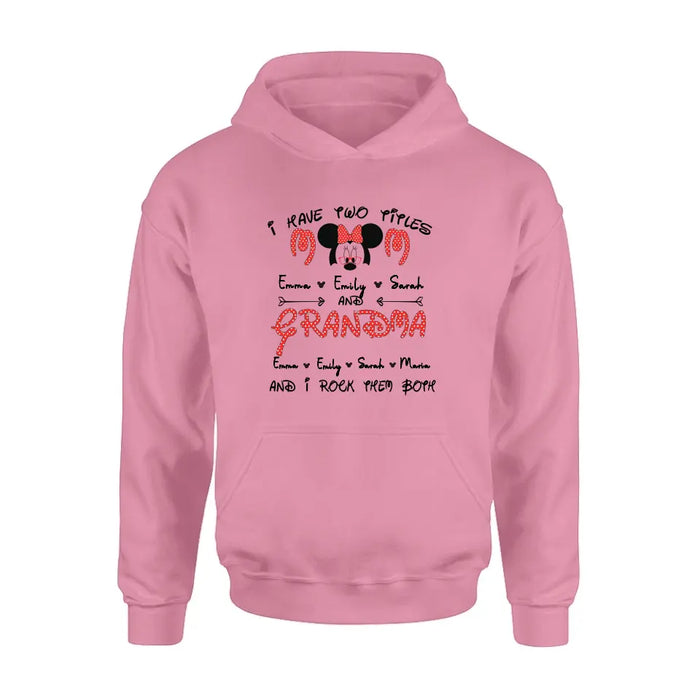 Personalized Grandma Shirt - Mother's Day Gift Idea for Mom/Grandma - Up to 5 Kids And 10 Grandkids - I Have Two Titles Mom And Grandma And I Rock Them Both
