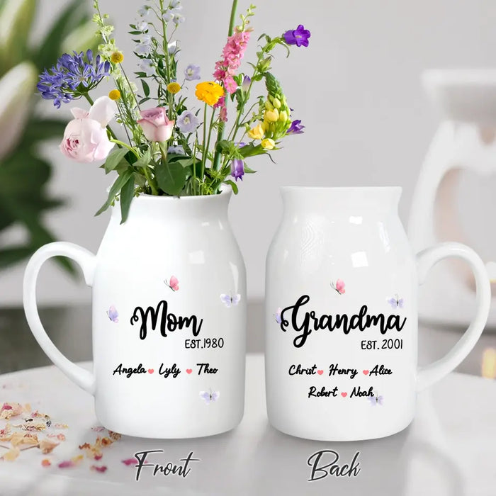 Custom Personalized Mom Grandma Ceramic Flower Vase - Mother's Day Gift For Mom/ Grandma/ Great Grandma