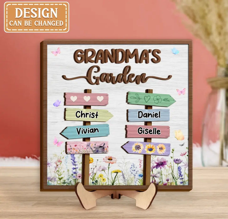 Custom Personalized Grandma's Garden 2 Layered Wooden Art - Upto 10 Kids - Gift Idea For Grandma/ Mom/ Mother's Day