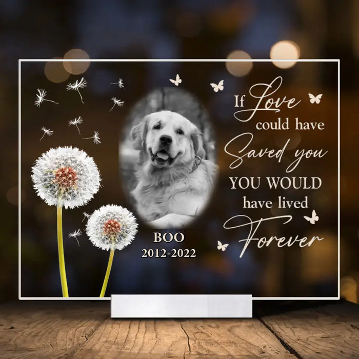 Custom Personalized Memorial Pet Photo Acrylic Plaque - Memorial Gift For Pet Owners - If Love Could Have Saved You You Would Have Lived Forever