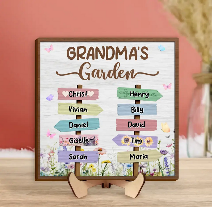 Custom Personalized Grandma's Garden 2 Layered Wooden Art - Upto 10 Kids - Gift Idea For Grandma/ Mom/ Mother's Day
