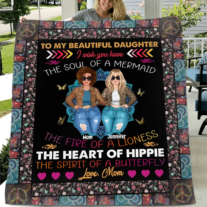 Custom Personalized Mom & Daughter Quilt/ Fleece Throw Blanket - Mother's Day Gift Idea To Mom - I Wish You Have The Soul Of A Mermaid