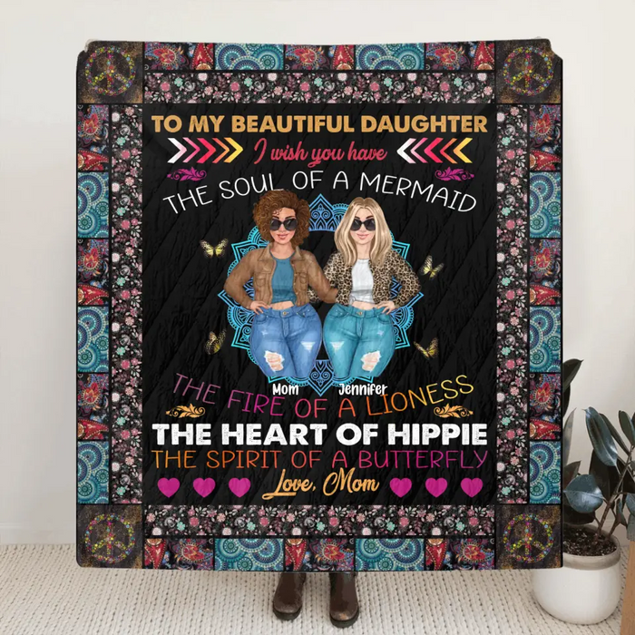 Custom Personalized Mom & Daughter Quilt/ Fleece Throw Blanket - Mother's Day Gift Idea To Mom - I Wish You Have The Soul Of A Mermaid