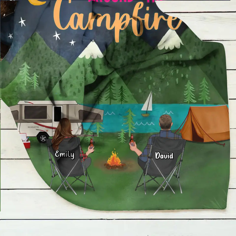Personalized Camping Quilt/Fleece Throw Blanket - Gift Idea For Family Camping Lover - Couple/Single Parent With Up to 5 Kids & 4 Pets - Life Is Better Around The Campfire