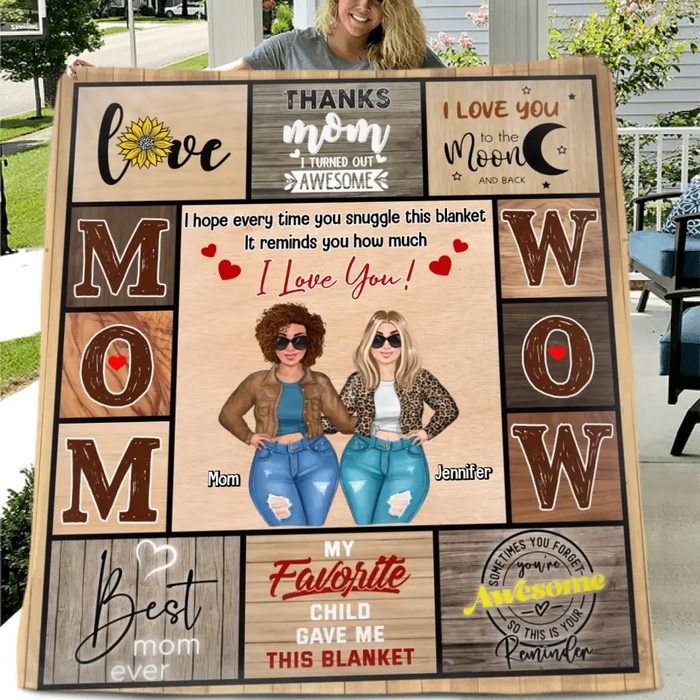 Custom Personalized Mom & Daughter Quilt/ Fleece Throw Blanket - Mother's Day Gift Idea To Mom - I Love You To The Moon And Back