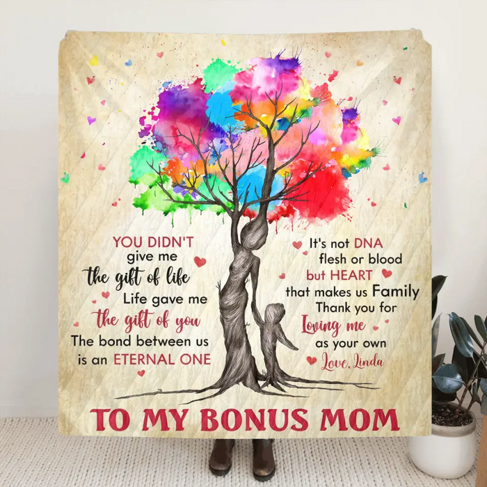 Custom Personalized Bonus Mom Quilt/ Fleece Throw Blanket/Pillow Cover - Mother's Day Gift Idea To Mom - Life Gave Us The Gift Of You