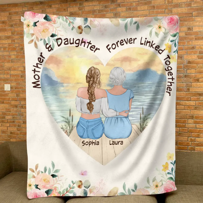 Custom Personalized Mom & Daughter Quilt/ Fleece Throw Blanket - Mother's Day Gift Idea To Mom - Mother & Daughter Forever Linked Together