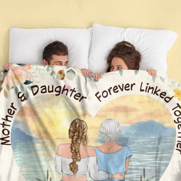 Custom Personalized Mom & Daughter Quilt/ Fleece Throw Blanket - Mother's Day Gift Idea To Mom - Mother & Daughter Forever Linked Together