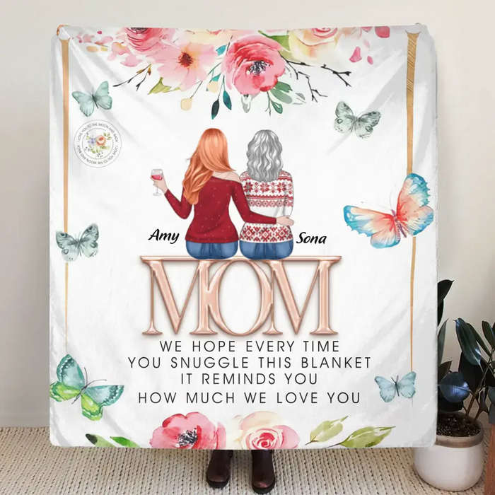 Custom Personalized Mom & Daughter Quilt/ Fleece Throw Blanket - Upto 4 Daughters - Mother's Day Gift Idea To Mom - It Reminds You How Much We Love You