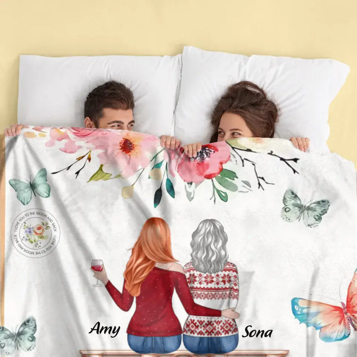 Custom Personalized Mom & Daughter Quilt/ Fleece Throw Blanket - Upto 4 Daughters - Mother's Day Gift Idea To Mom - It Reminds You How Much We Love You