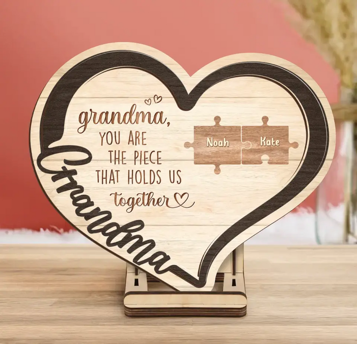 Custom Personalized Grandma Mom 2 Layered Wooden Art - Upto 11 Names - Mother's Day Gift Idea For Grandma/ Mom - You Are The Piece That Holds Us Together