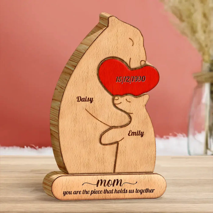 Custom Personalized Mama Bear Wooden Puzzle - Upto 4 Children - Mother's Day Gift Idea To Mom - Mom You Are The Piece That Holds Us Together