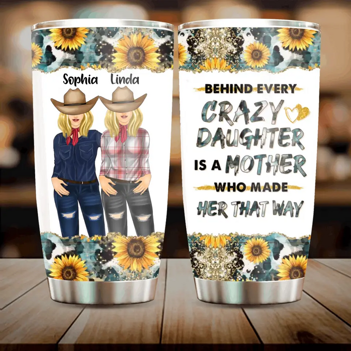 Custom Personalized Mom & Daughter Horse Tumbler - Gift Idea For Horse Lover/ Mother's Day - Behind Every Crazy Daughter