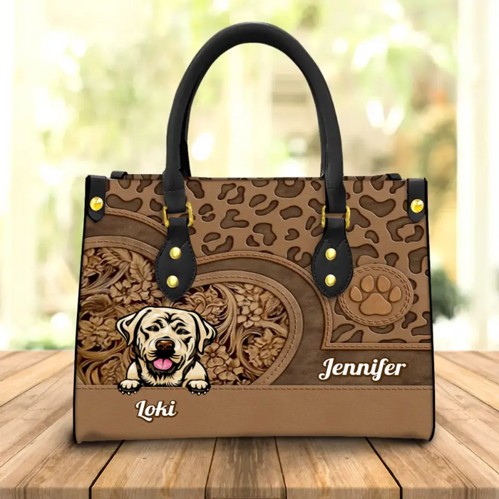 Custom Personalized Dog Mom PU Leather Handbag - Upto 3 Dogs - Mother's Day Gift Idea for Dog Lovers