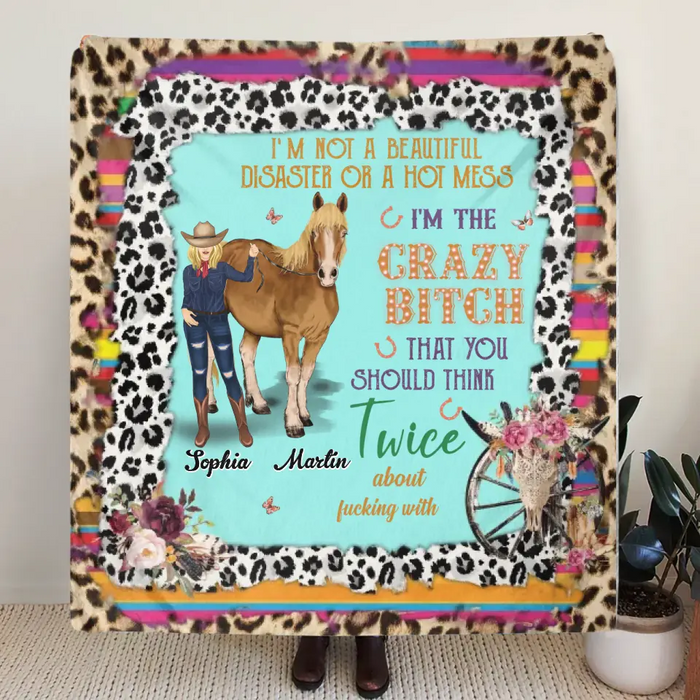 Custom Personalized Horse Girl Quilt/Single Layer Fleece Blanket - Gift Idea For Girl/Horse Lovers -  I'm Not A Beautiful Disaster