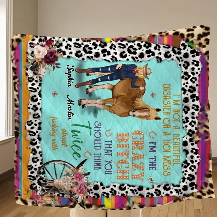 Custom Personalized Horse Girl Quilt/Single Layer Fleece Blanket - Gift Idea For Girl/Horse Lovers -  I'm Not A Beautiful Disaster