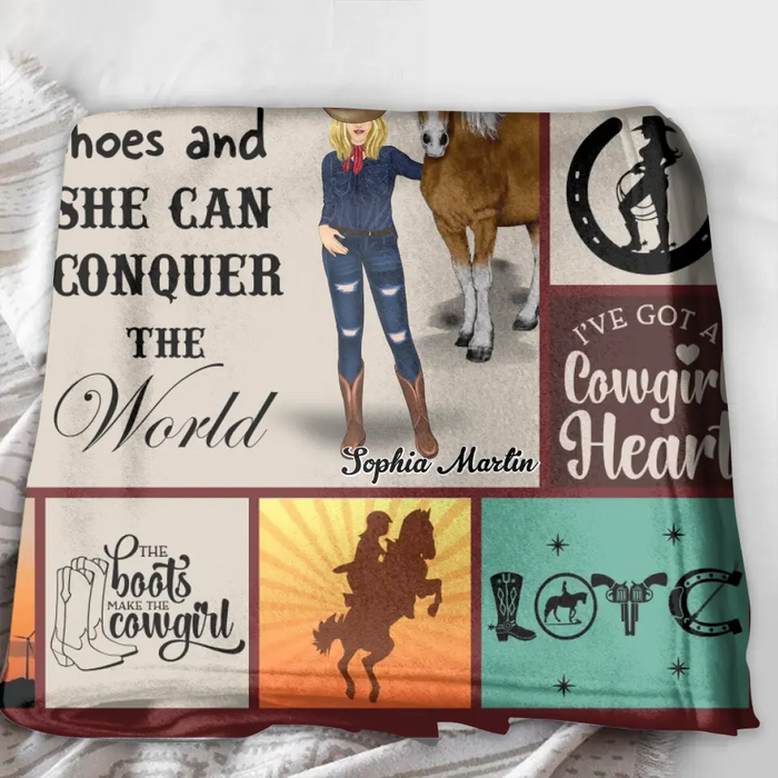 Custom Personalized Horse Girl Quilt/Single Layer Fleece Blanket - Gift Idea For Girl/Horse Lovers - Give A Girl The Right Shoes