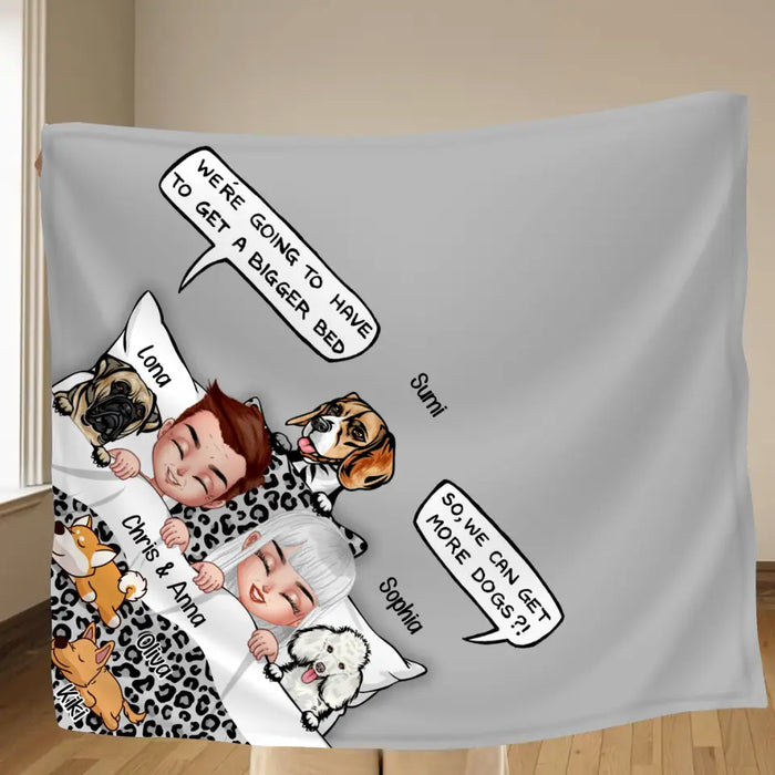 Custom Personalized Couple With Dogs Quilt/ Fleece Throw Blanket - Gift Idea For Dog Lovers - Upto 5 Dogs - We Can Get More Dogs