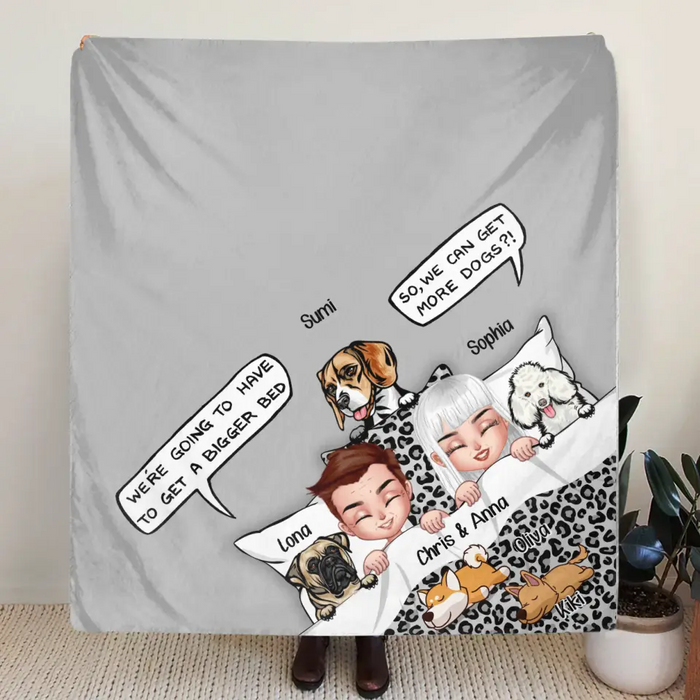Custom Personalized Couple With Dogs Quilt/ Fleece Throw Blanket - Gift Idea For Dog Lovers - Upto 5 Dogs - We Can Get More Dogs