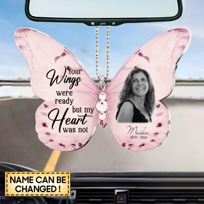 Custom Personalized Memorial Butterfly Acrylic Car Ornament - Upload Photo - Memorial Gift Idea For Family Member/ Mother's Day - Always On Our Minds Forever In Our Heart