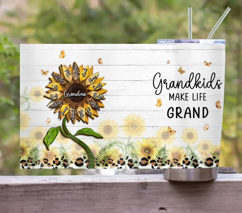Custom Personalized Grandma Tumbler - Up to 15 Kids - Mother's Day Gift Idea For Grandma - Grandkids Make Life Grand
