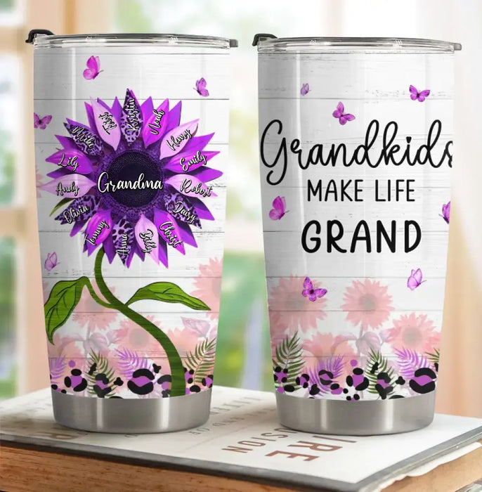 Custom Personalized Grandma Tumbler - Up to 15 Grandkids - Mother's Day Gift Idea For Grandma - Grandkids Make Life Grand