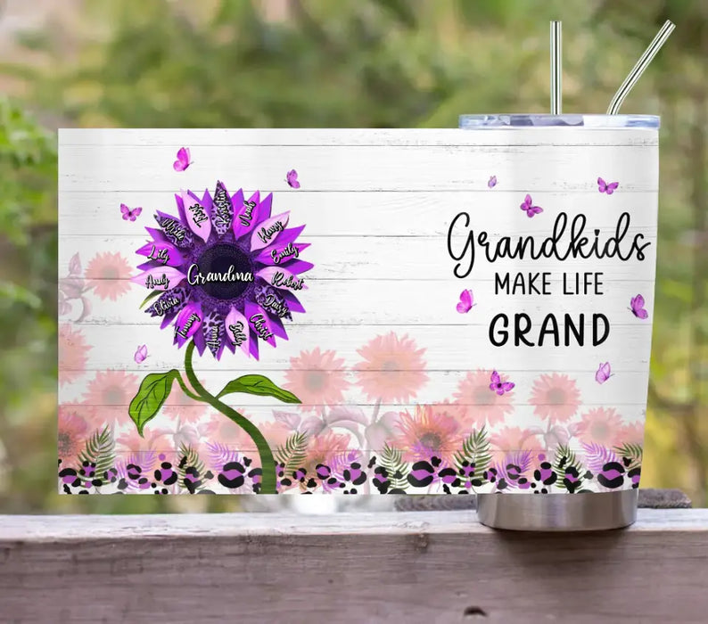 Custom Personalized Grandma Tumbler - Up to 15 Grandkids - Mother's Day Gift Idea For Grandma - Grandkids Make Life Grand