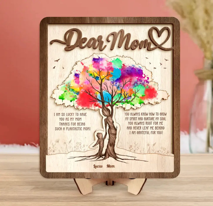 Custom Personalized Tree Mom 2 Layered Wooden Art - Mother And Up to 5 Children - Mother's Day Gift Idea - Thanks For Being Such A Plantastic Mom
