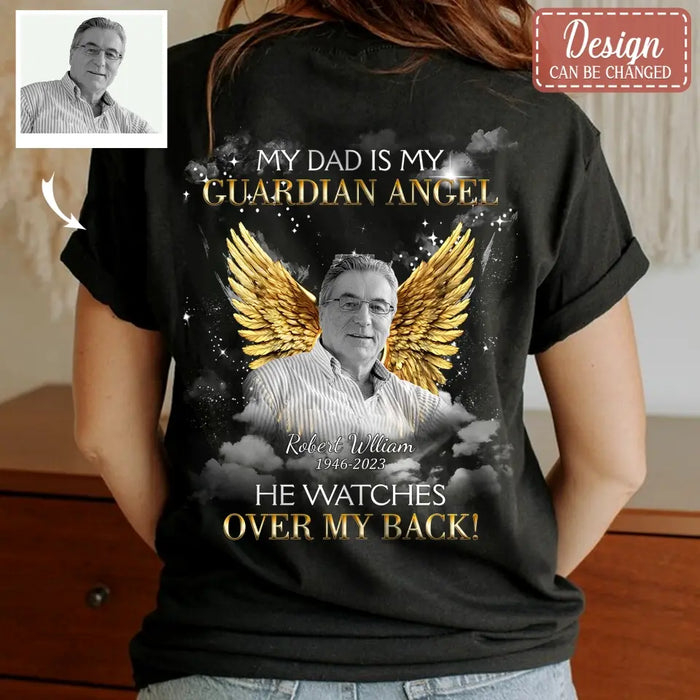 Custom Personalized Memorial Mom/Dad T-shirt/ Hoodie - Design On The Back - Upload Photo - Memorial Gift Idea for Mother's Day/Father's Day - My Mom Is My Guardian Angel