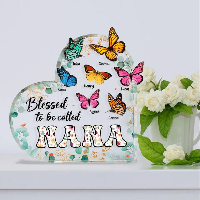 Personalized Grandma Mom Butterfly Acrylic Plaque - Mother's Day Gift Idea For Grandma/Mom - Up to 10 Kids - Blessed To Be Called Nana