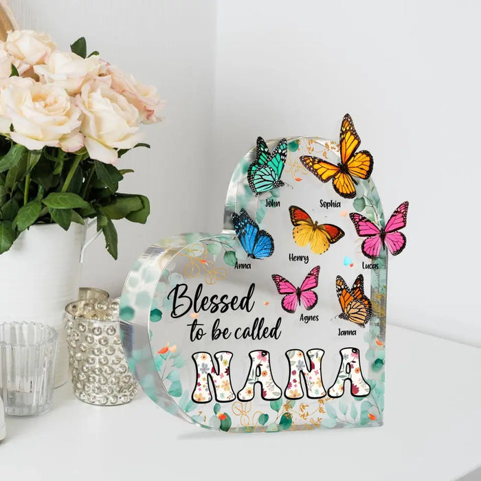 Personalized Grandma Mom Butterfly Acrylic Plaque - Mother's Day Gift Idea For Grandma/Mom - Up to 10 Kids - Blessed To Be Called Nana