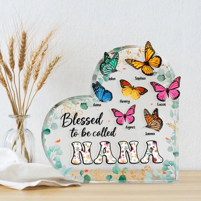 Personalized Grandma Mom Butterfly Acrylic Plaque - Mother's Day Gift Idea For Grandma/Mom - Up to 10 Kids - Blessed To Be Called Nana