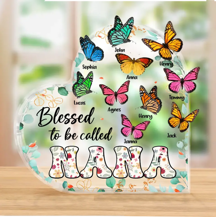 Personalized Grandma Mom Butterfly Acrylic Plaque - Mother's Day Gift Idea For Grandma/Mom - Up to 10 Kids - Blessed To Be Called Nana