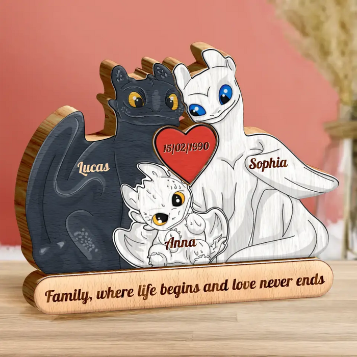 Custom Personalized Dragon Family Wooden Puzzle - Parents with up to 3 Children - Gift Idea For Mother's Day/Father's Day