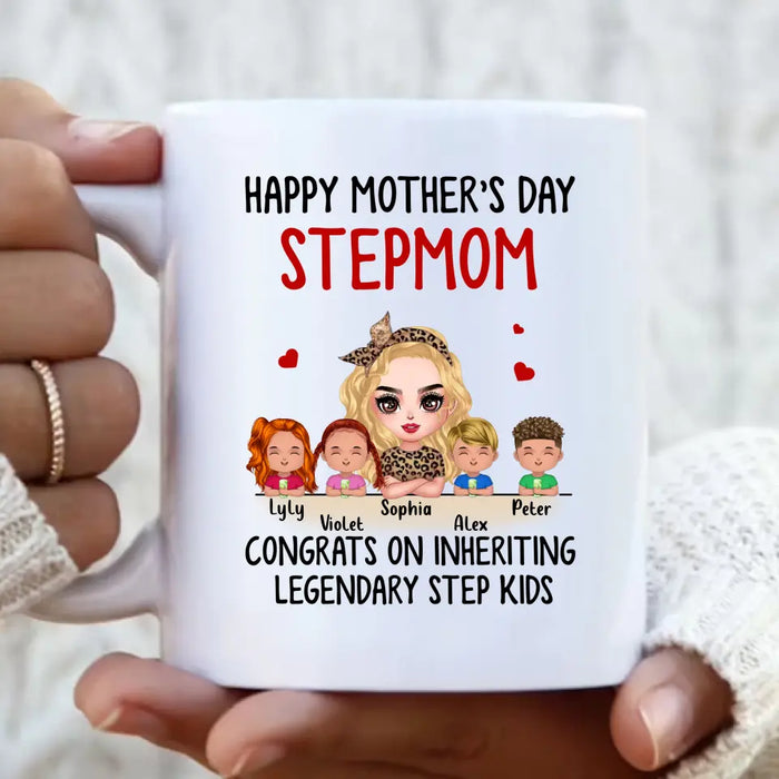 Custom Personalized Mom & Kids Coffee Mug - Gift Idea For Mom/Mother's Day - Upto 4 Kids - Happy Mother's Day StepMom