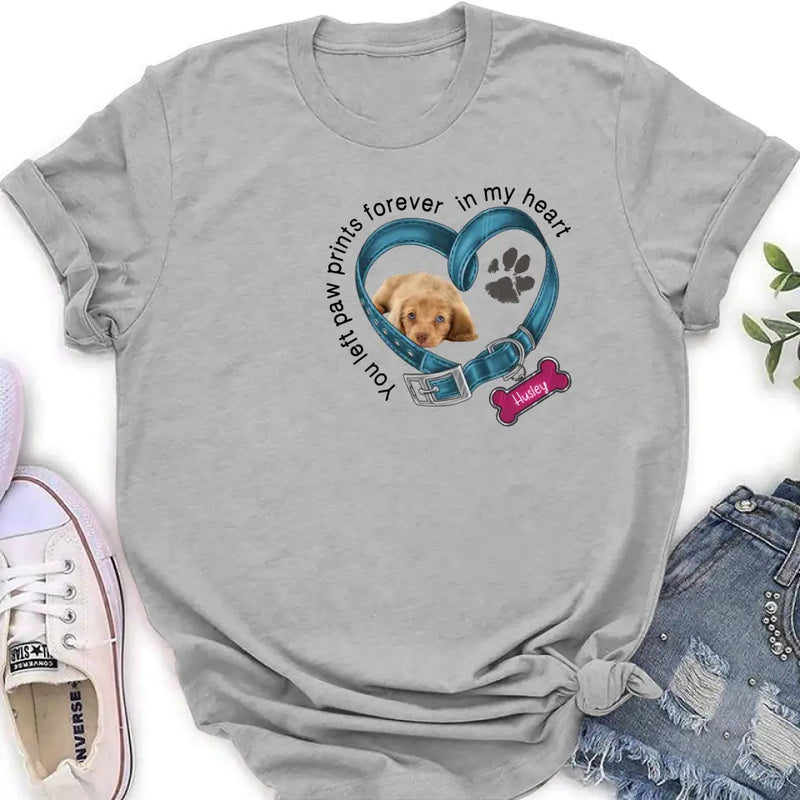 Personalized Memorial Dog T-shirt/Hoodie - Upload Photo - Gift Idea For Dog Lover/Mother's Day/Father's Day - You Left Paw Prints Forever In My Heart