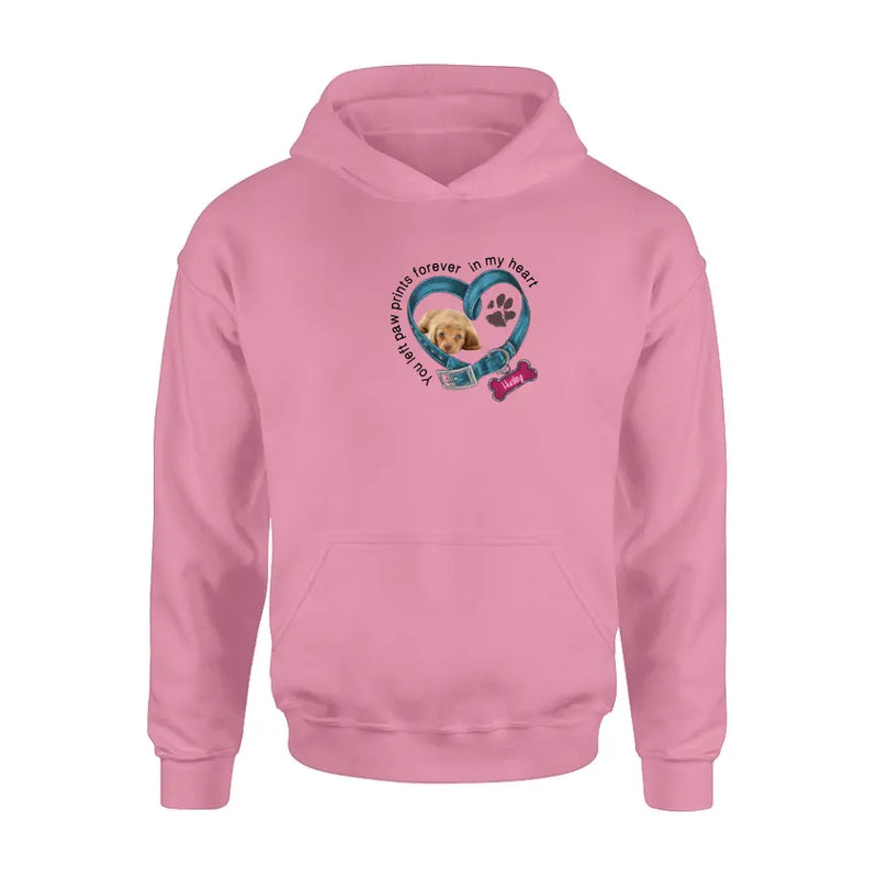 Personalized Memorial Dog T-shirt/Hoodie - Upload Photo - Gift Idea For Dog Lover/Mother's Day/Father's Day - You Left Paw Prints Forever In My Heart