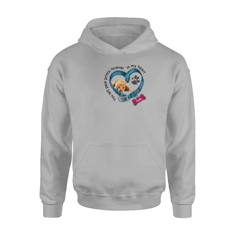 Personalized Memorial Dog T-shirt/Hoodie - Upload Photo - Gift Idea For Dog Lover/Mother's Day/Father's Day - You Left Paw Prints Forever In My Heart